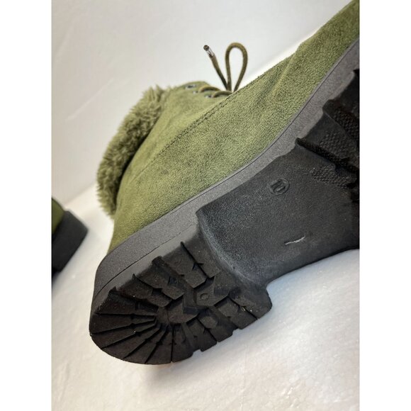Womens Modern Rebel Olive Faux Suede Ankle Boots With Faux Fur Lining & Lace-Up - Picture 14 of 14